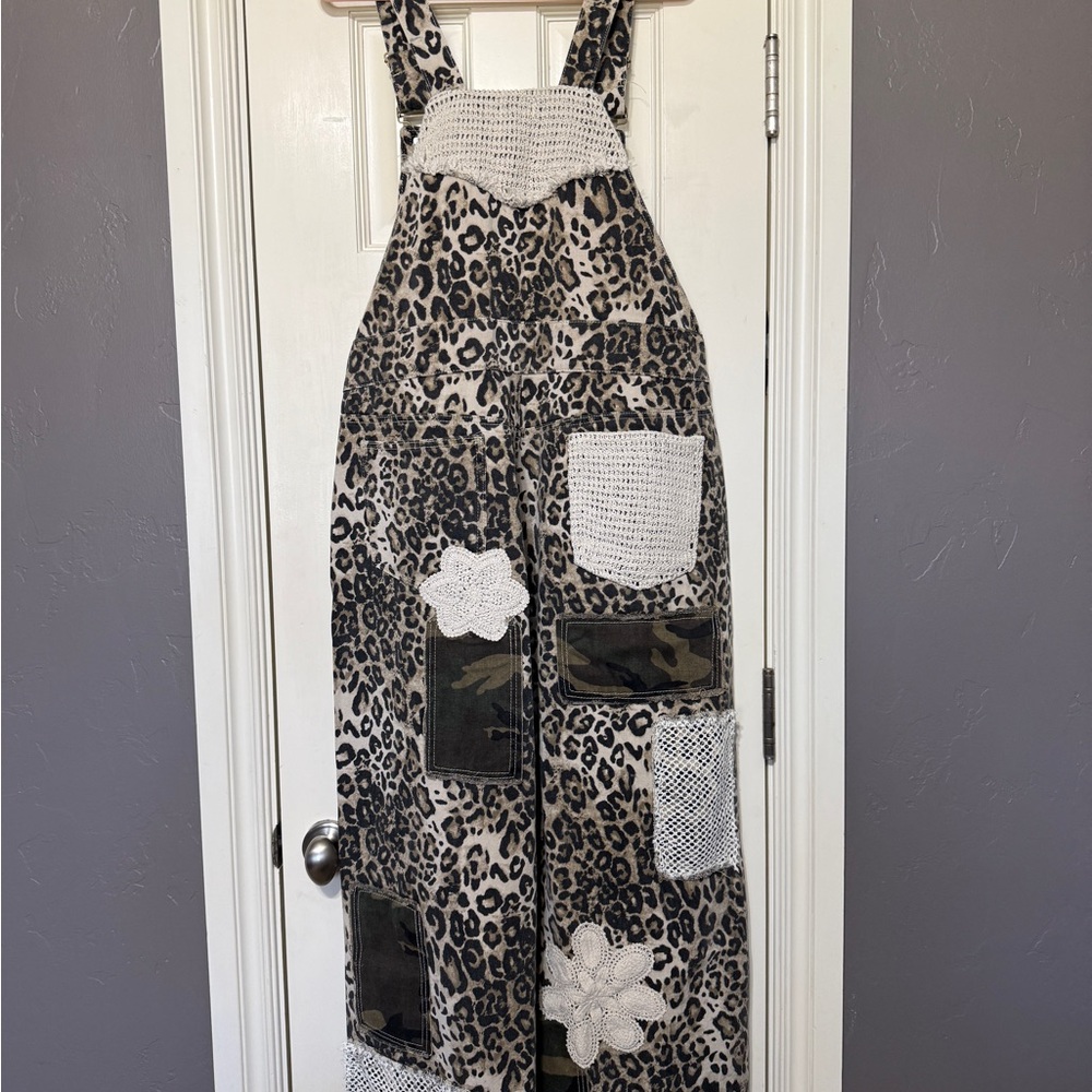POL Leopard Print Patchwork Overalls - image 2